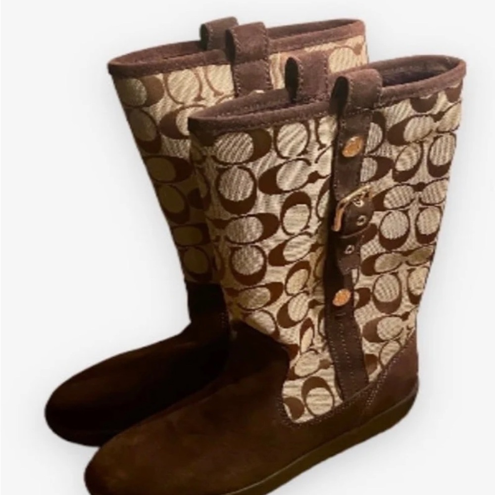 Coach Brown and Cream signature print boots